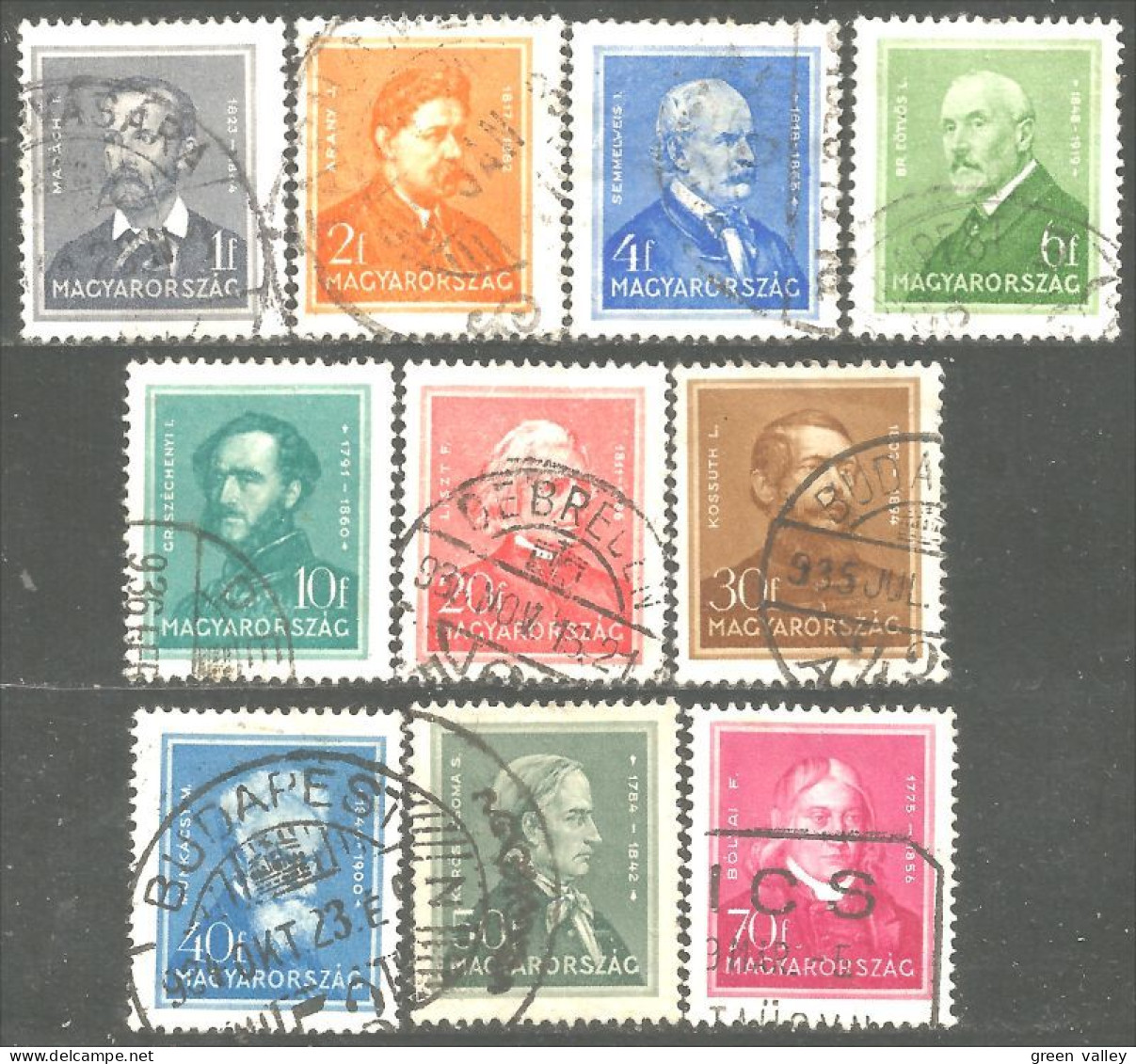 494 Hongrie 1932 Famous Hungarians Hongrois Célèbres 10 Differents (HON-138) - Used Stamps