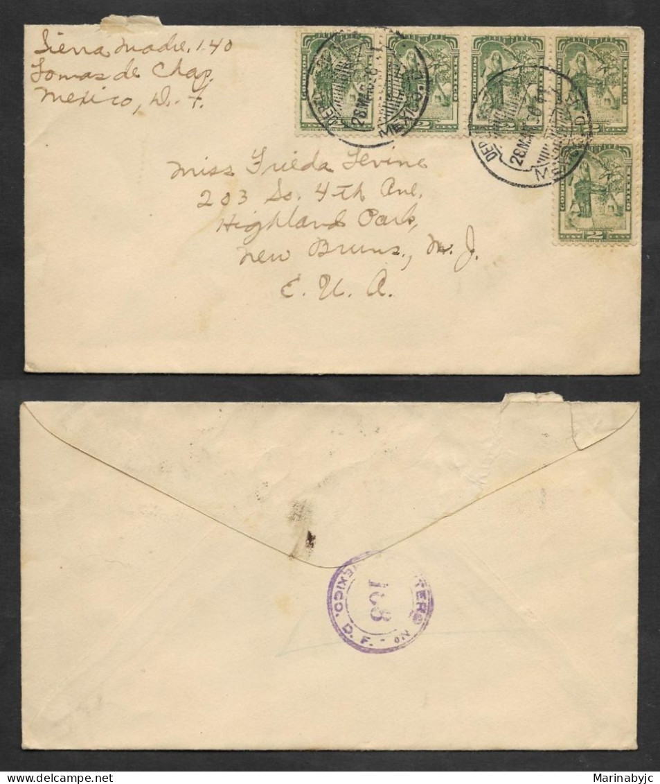 SE)1936 MEXICO  5 STAMPS INDIA TEHUANA 2C SCT 708, COVER CIRCULATED FROM MEXICO D. F. TO USA, VF - Mexico