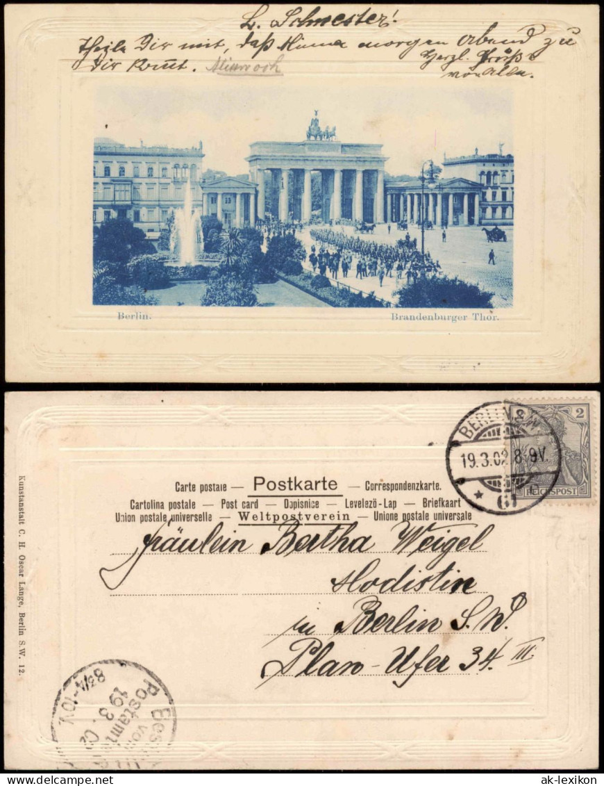 Ansichtskarte Mitte-Berlin Brandenburger Tor - Blaudruck 1902 Passepartout - Brandenburger Door