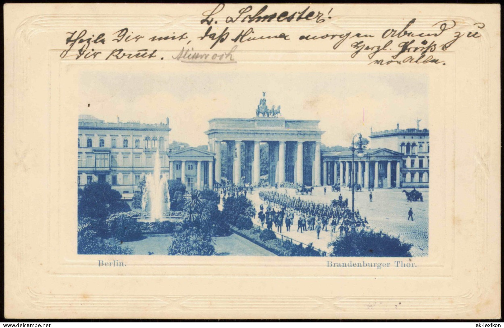 Ansichtskarte Mitte-Berlin Brandenburger Tor - Blaudruck 1902 Passepartout - Porte De Brandebourg
