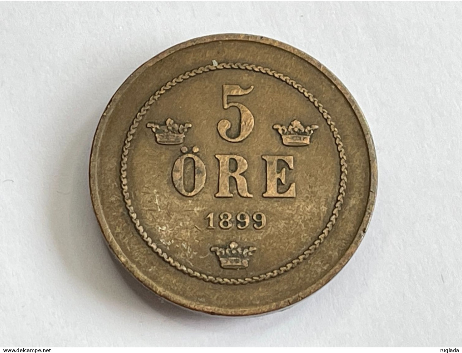 1899 Sweden 5 Ore Bronze Coin, VF Very Fine - Suède