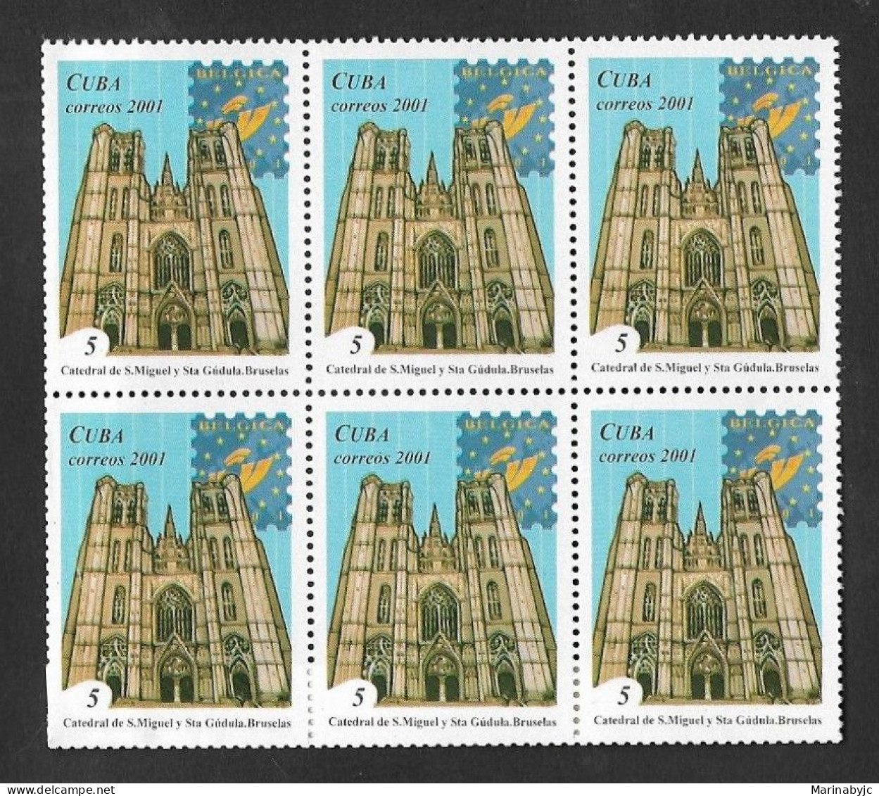 SE)2001 CUBA, CATHEDRAL OF SAINT MICHAEL AND ST. GÚDULA BRUCELAS, BELGIUM, B/6 MNH - Used Stamps