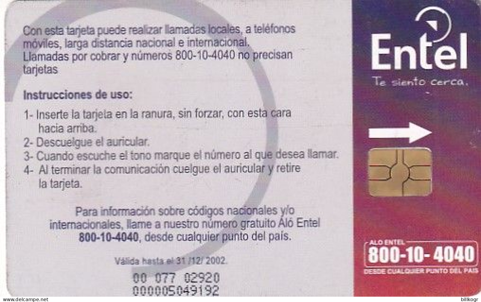 BOLIVIA(chip) - Entel Cardphone, Comunicacion Veloz(matt Surface), Exp.date 31/12/02, Used - Bolivien