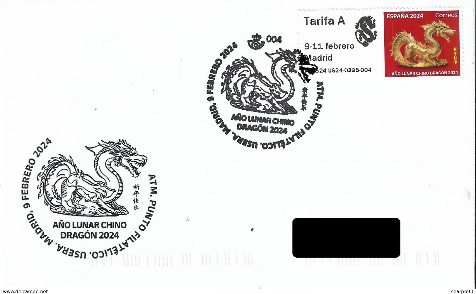 SPAIN. POSTMARK. CHINESE LUNAR YEAR. DRAGON. USERA. MADRID. 2024. ATM - Other & Unclassified