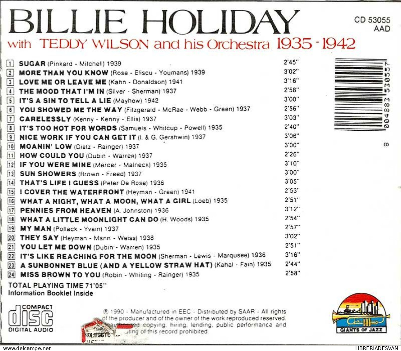 Billie Holiday With Teddy Wilson And His Orchestra - 1935 - 1942. CD - Jazz