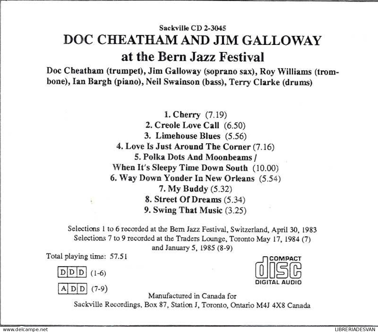 Doc Cheatham, Jim Galloway - At The Bern Jazz Festival. CD - Jazz