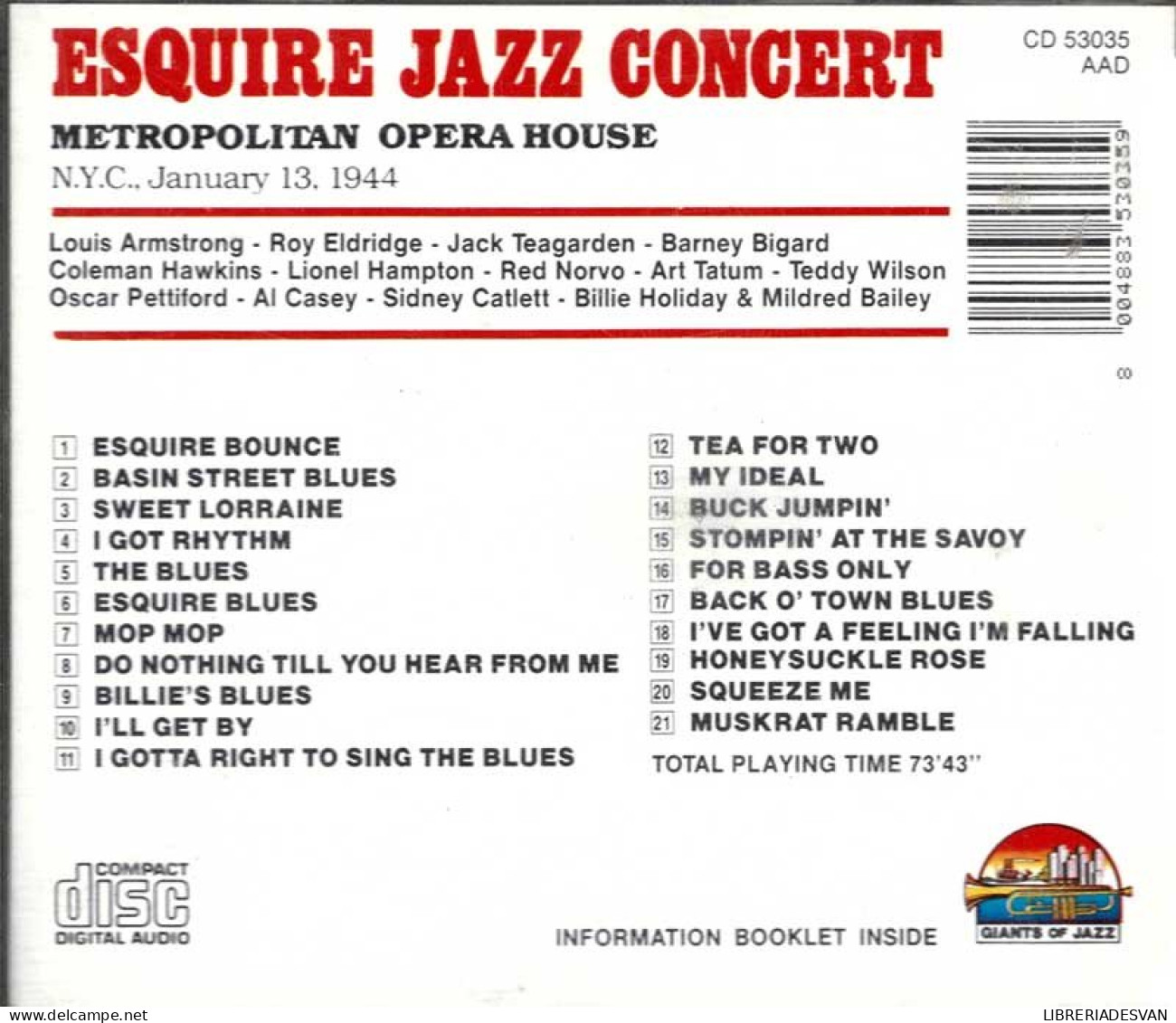 Esquire All Stars - Esquire Jazz Concert. CD - Jazz