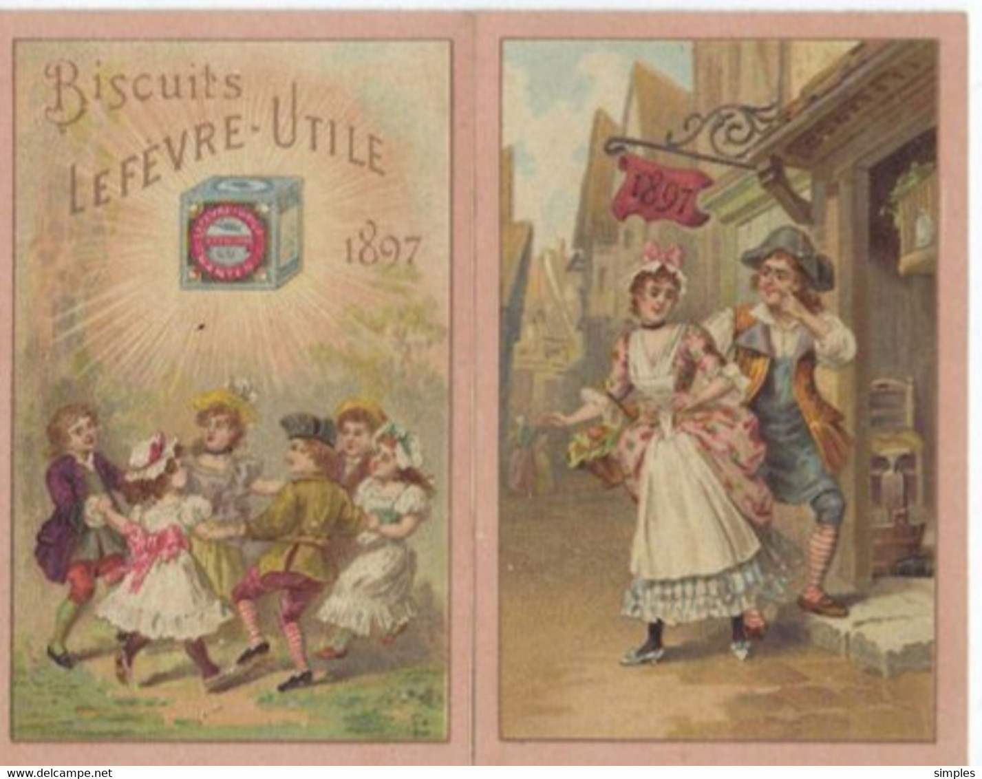 1897 Calendrier Biscuits LEFEVRE UTILE -LU - Lithographie Parisienne - Danse Enfants Et Couple - Formato Piccolo : ...-1900