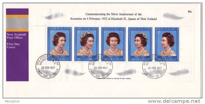 1977 Queen Eliz II Silver Ann.  Souvenir Sheet Of 5 - FDC