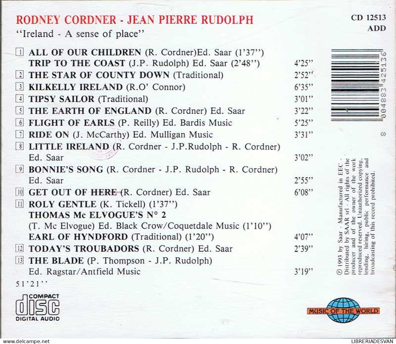 Rodney Cordner Y Jean Pierre Rudolph - Ireland, A Sense Of Place. CD - Country & Folk