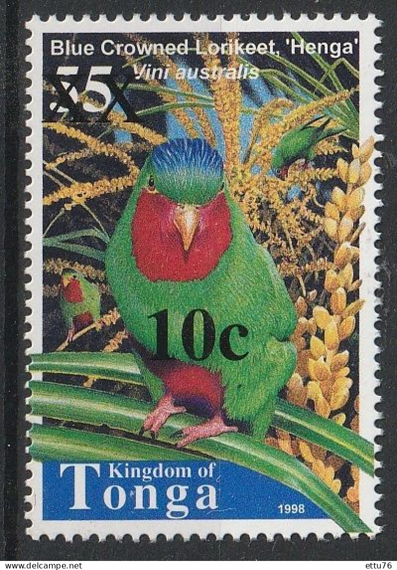 Tonga  2004  10C Surcharge On Bird,Blue Crowned Lorikeet MNH - Papagayos