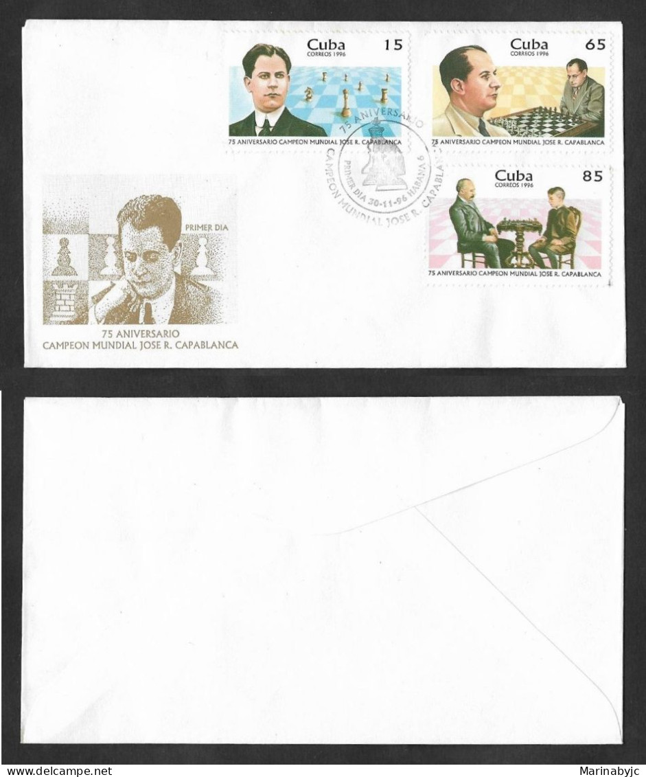 SE)1996 CUBA, 75TH ANNIVERSARY OF WORLD CHAMPION JOSE R. CAPABLANCA, CHESS, FDC - Gebruikt