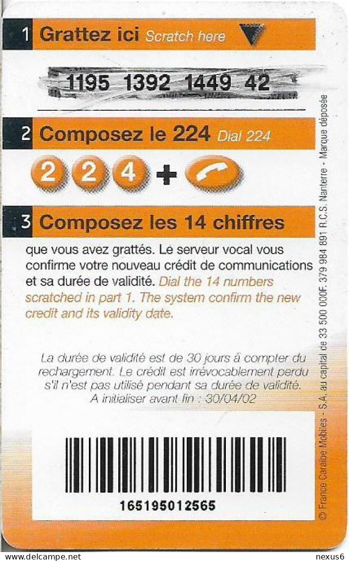 French Antilles - Orange - Lizard, Exp.30.04.2002, GSM Refill, Used - Antillas (Francesas)