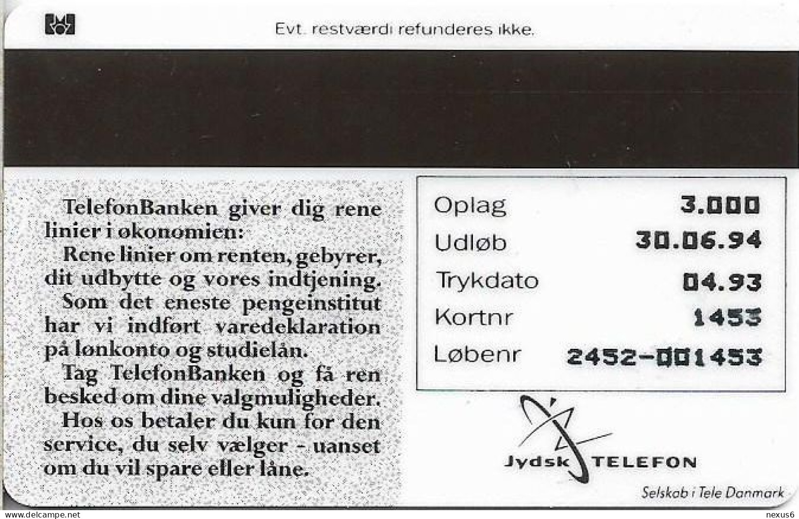 Denmark - Jydsk - Telefonbanken - TDJP013 - 04.1993, 3.000ex, (Serial 2452) 10kr, Used - Denmark