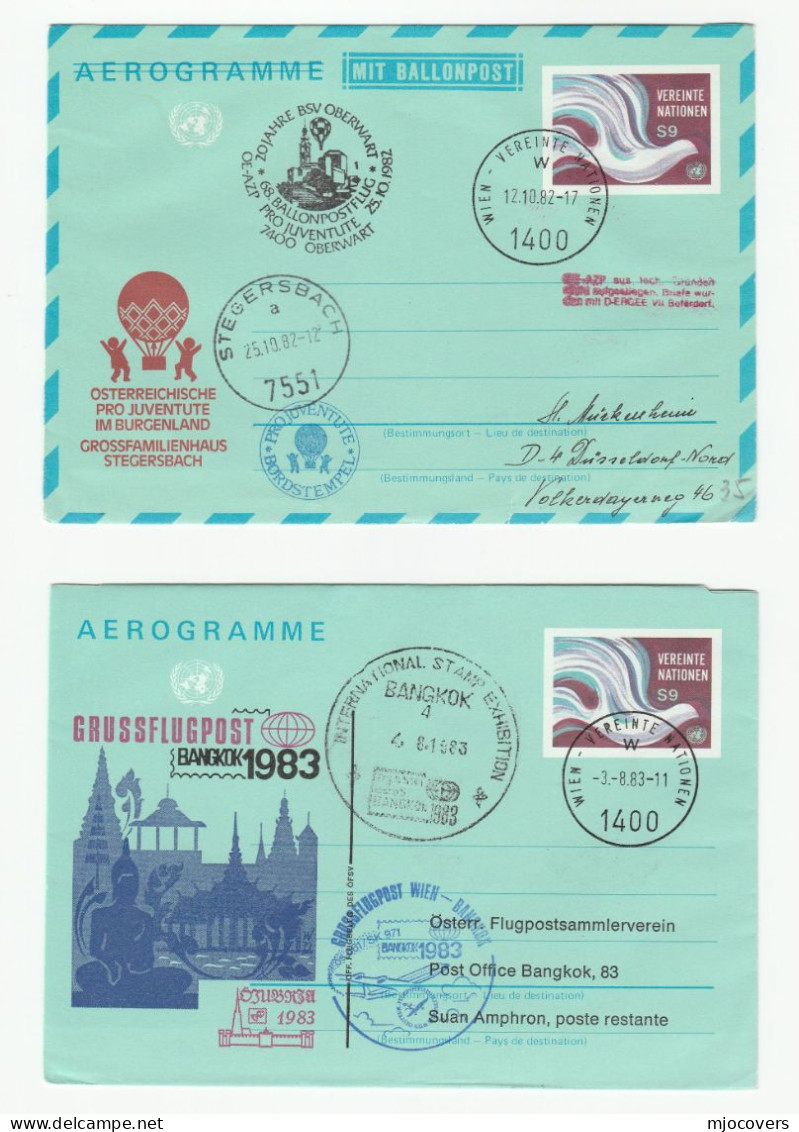 2 SPECIAL FLIGHT Aerogramme UN To THAILAND EXHIBITION & UN BALLOON FLIGHT United Nations Postal Stationery Aviation - Airmail
