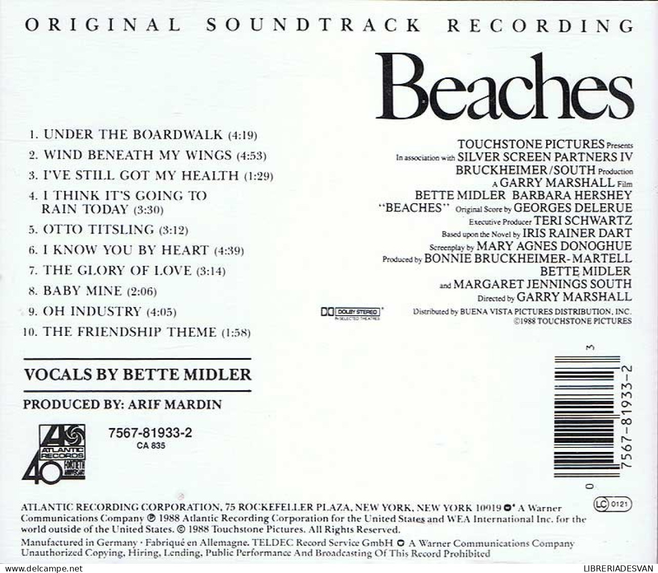 Bette Midler - Beaches BSO. CD - Musica Di Film