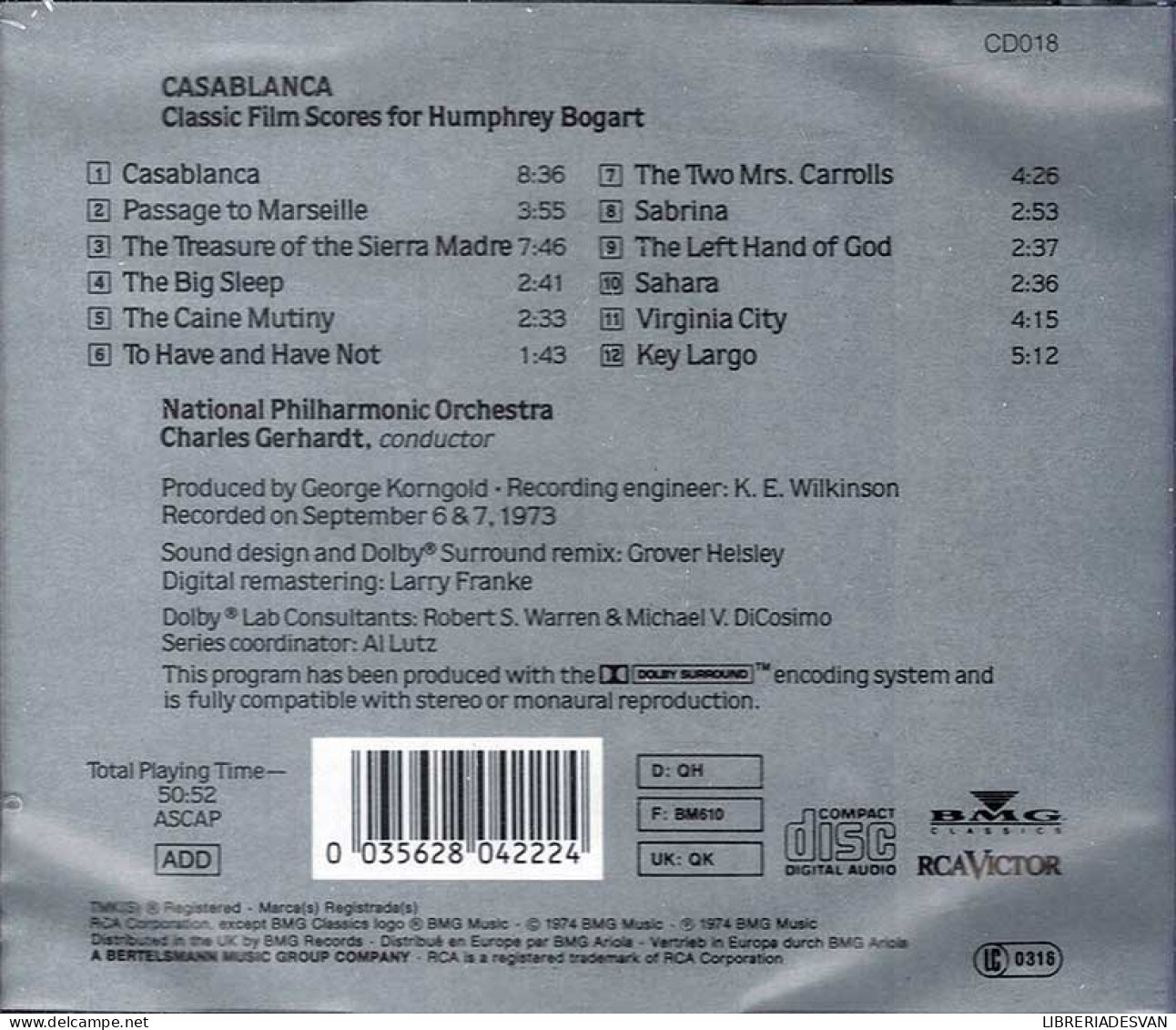 Charles Gerhardt, National Philharmonic Orchestra - Casablanca - Classic Film Scores For Humphrey Bogart. CD - Soundtracks, Film Music