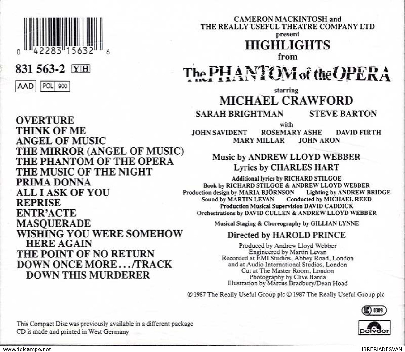 Highlights From The Phantom Of The Opera (The Original Cast Recording). CD - Musique De Films