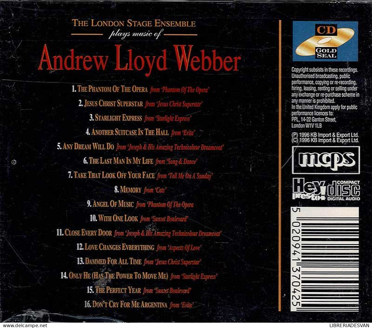 The London Stage Ensemble, Andrew Lloyd Webber - Plays Music Of Andrew Lloyd Webber. CD - Música De Peliculas