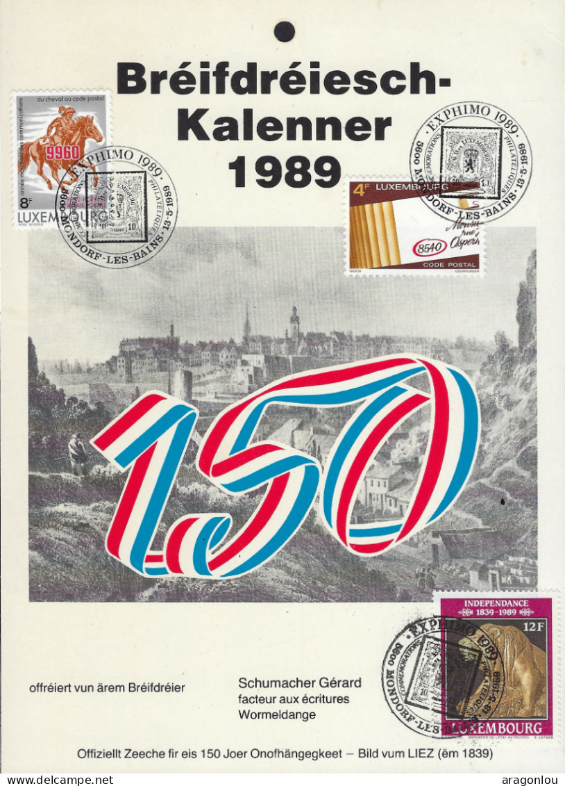 Luxembourg - Luxemburg -  Calendrier 1989  Devant Page    Bréifdréier  Schumacher Gérard , Wormeldange - Small : 1981-90