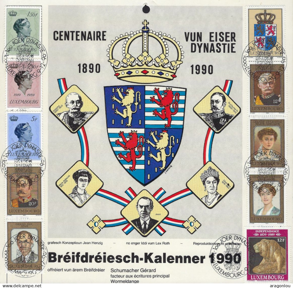 Luxembourg - Luxemburg -  Calendrier 1990  Devant Page    Bréifdréier  Schumacher Gérard , Wormeldange - Small : 1981-90