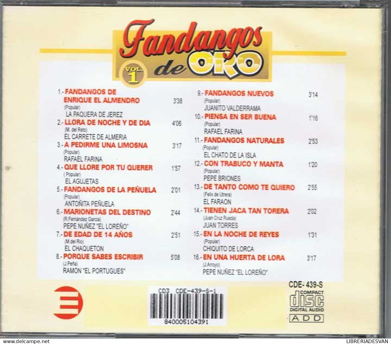 Fandangos De Oro. Vol. 1 - La Paquera De Jerez, Rafael Farina Y Otros - Ekipo 1998 - Other - Spanish Music