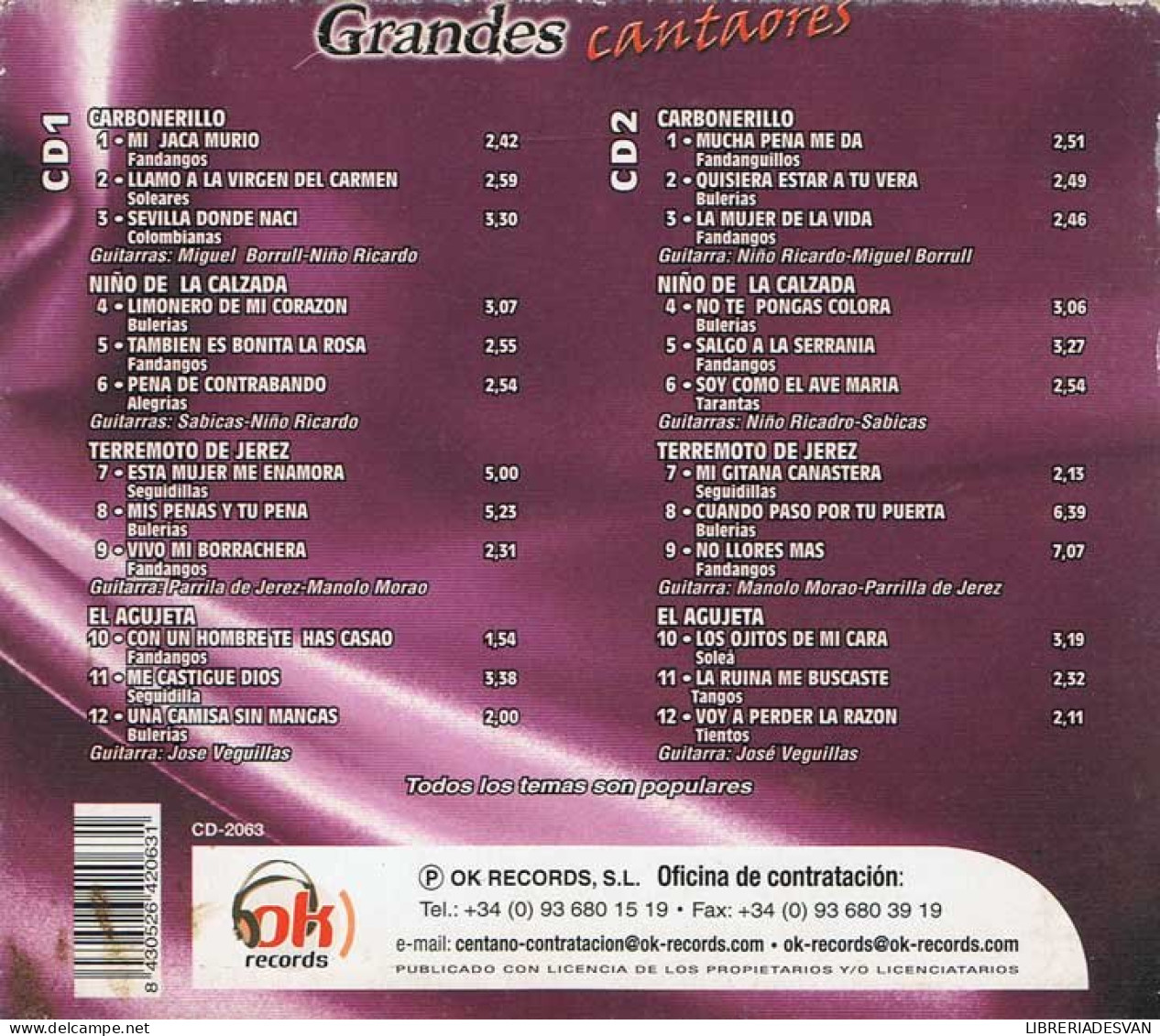Grandes Cantaores - Carbonillero, Niño De La Calzada, Terremoto De Jerez. 2 X CD - Other - Spanish Music
