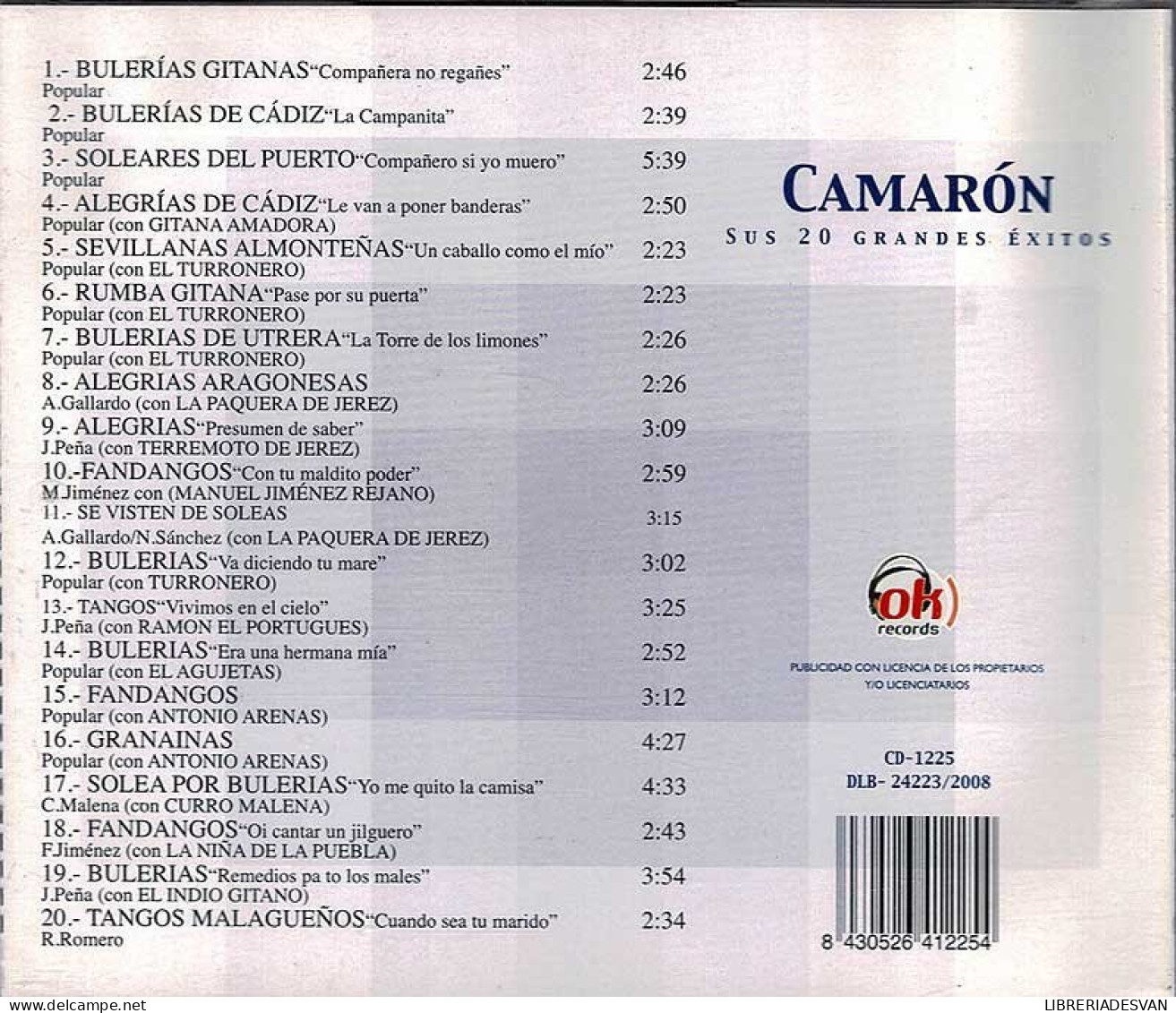 Camarón - Sus 20 Grandes Exitos. CD - Otros - Canción Española