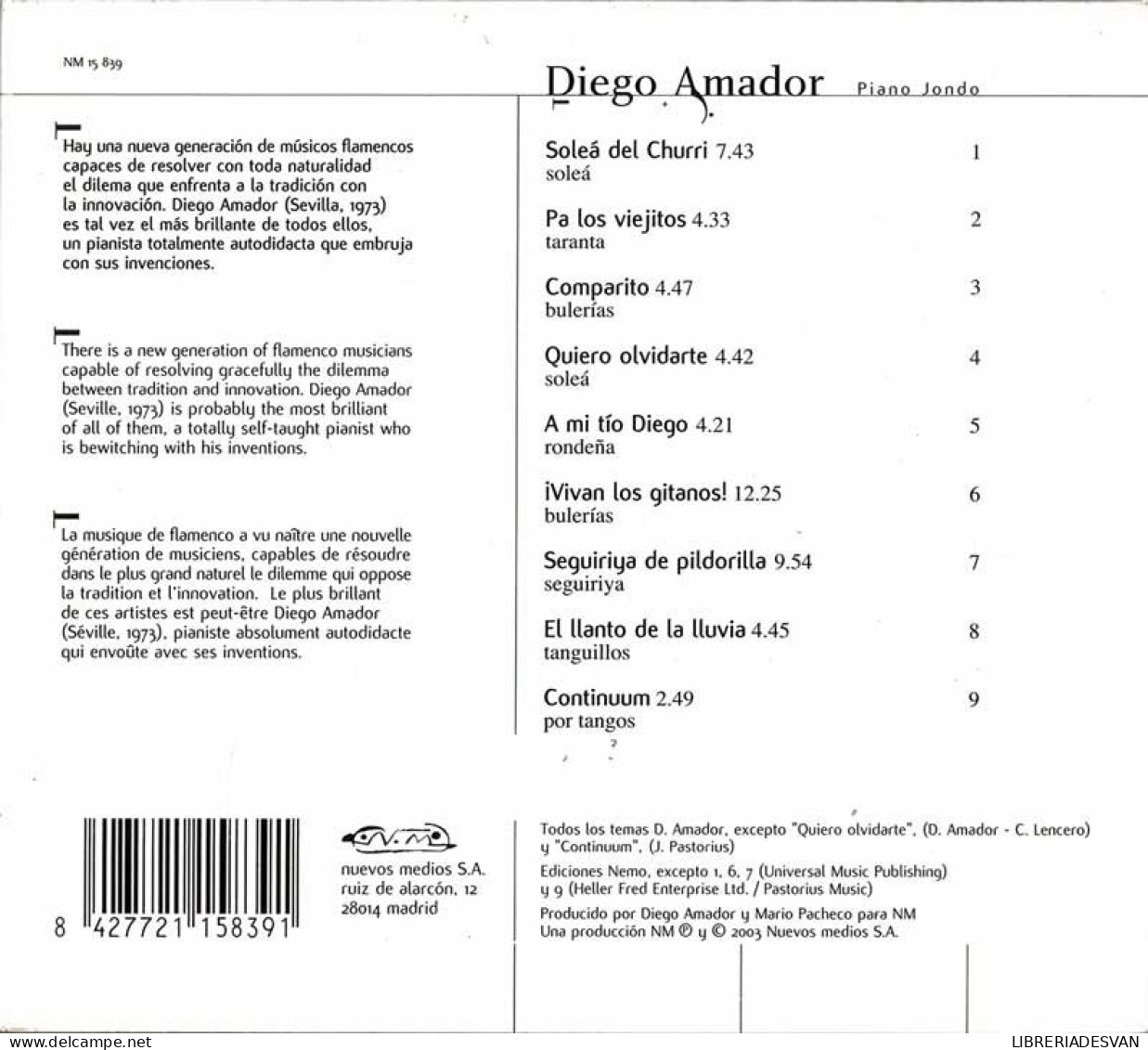 Diego Amador - Piano Jondo. CD - Andere - Spaans