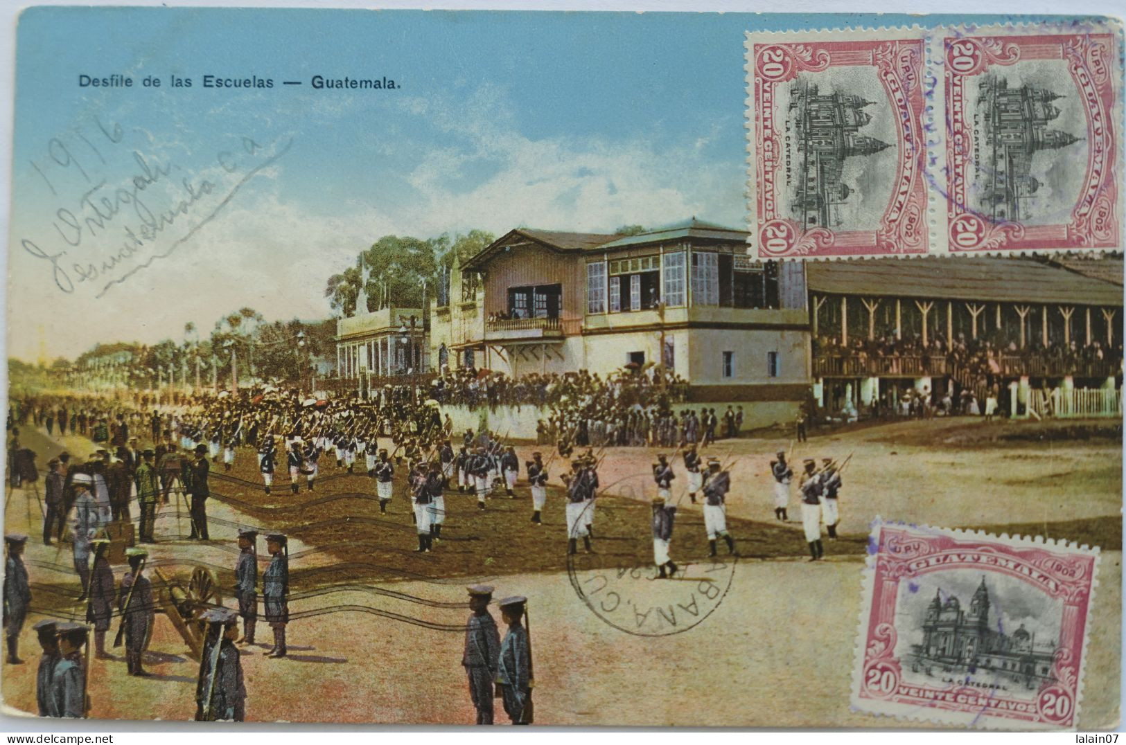 C. P. A. : GUATEMALA : Desfile De Las Escuelas, 3 Sellos En 1916 - Guatemala