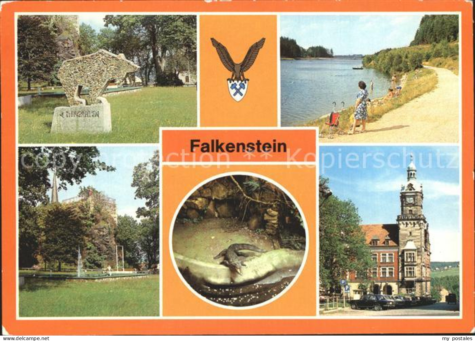 72382399 Falkenstein Vogtland Schlossteich Talsperre Schlossfelsen Nilkrokodil R - Falkenstein (Vogtland)
