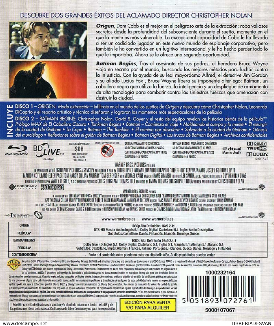 Origen + Batman Begins. Doble Blu-Ray - Altri