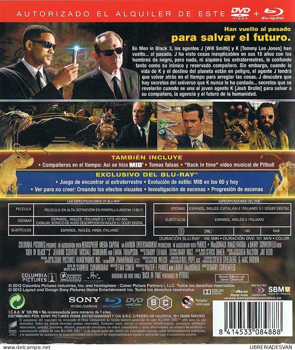 MIB 3. Men In Black 3 - Will Smith. Tommy Lee Jones. Josh Brolin. Sólo Blu-Ray - Sonstige Formate