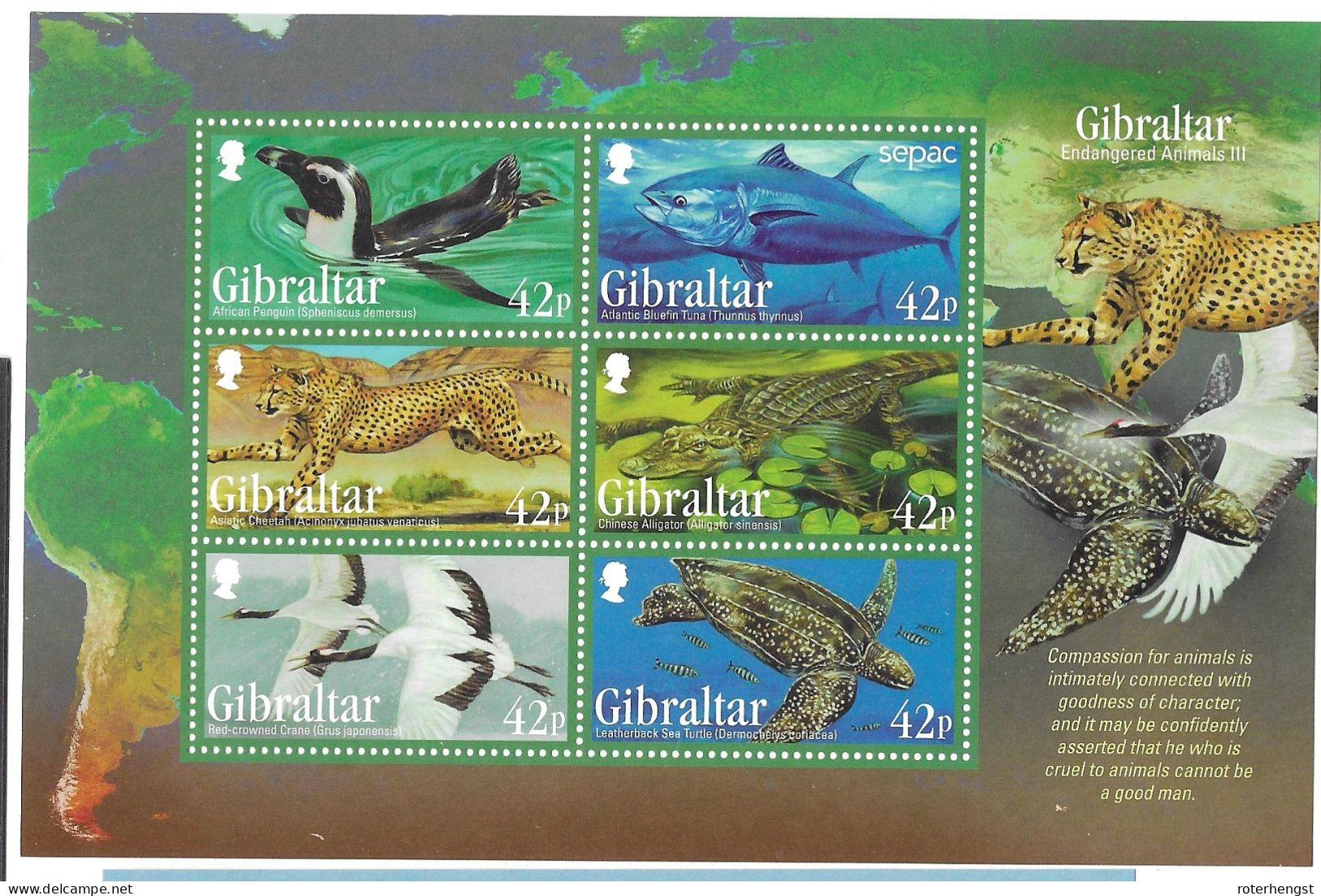 Gibraltar Mnh ** Animal Sheet 2013 Tuna Fish Turtle Bird Cheetah Sold Below Face Value - Gibraltar