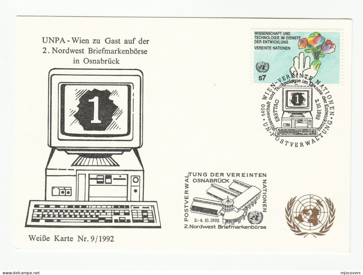 1992 Illus COMPUTER Postcard EVENT Vienna Austria United Nations Cover Stamps Computing Un - Informatica