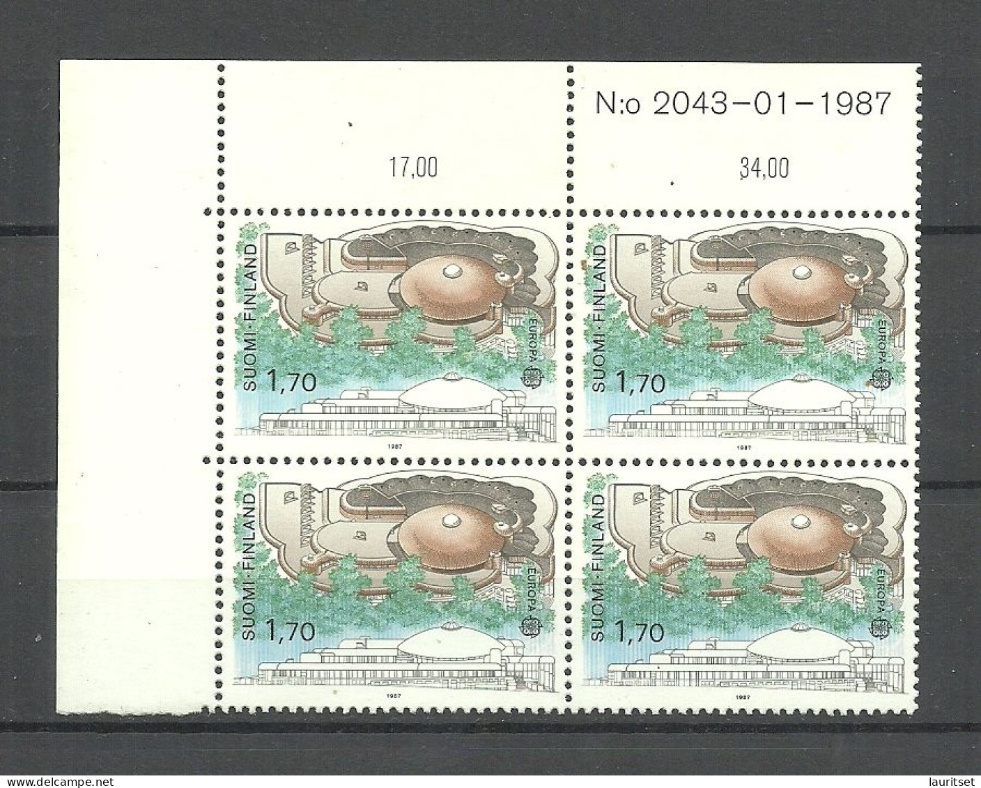 FINLAND FINNLAND 1987 Michel 1021 As 4-block With Order No MNH Europa Cept Arhitektur Architecture - Unused Stamps