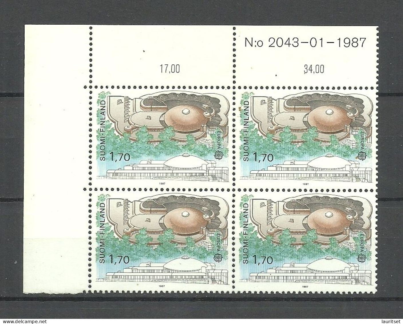 FINLAND FINNLAND 1987 Michel 1021 As 4-block With Order No MNH Europa Cept Arhitektur Architecture - Neufs