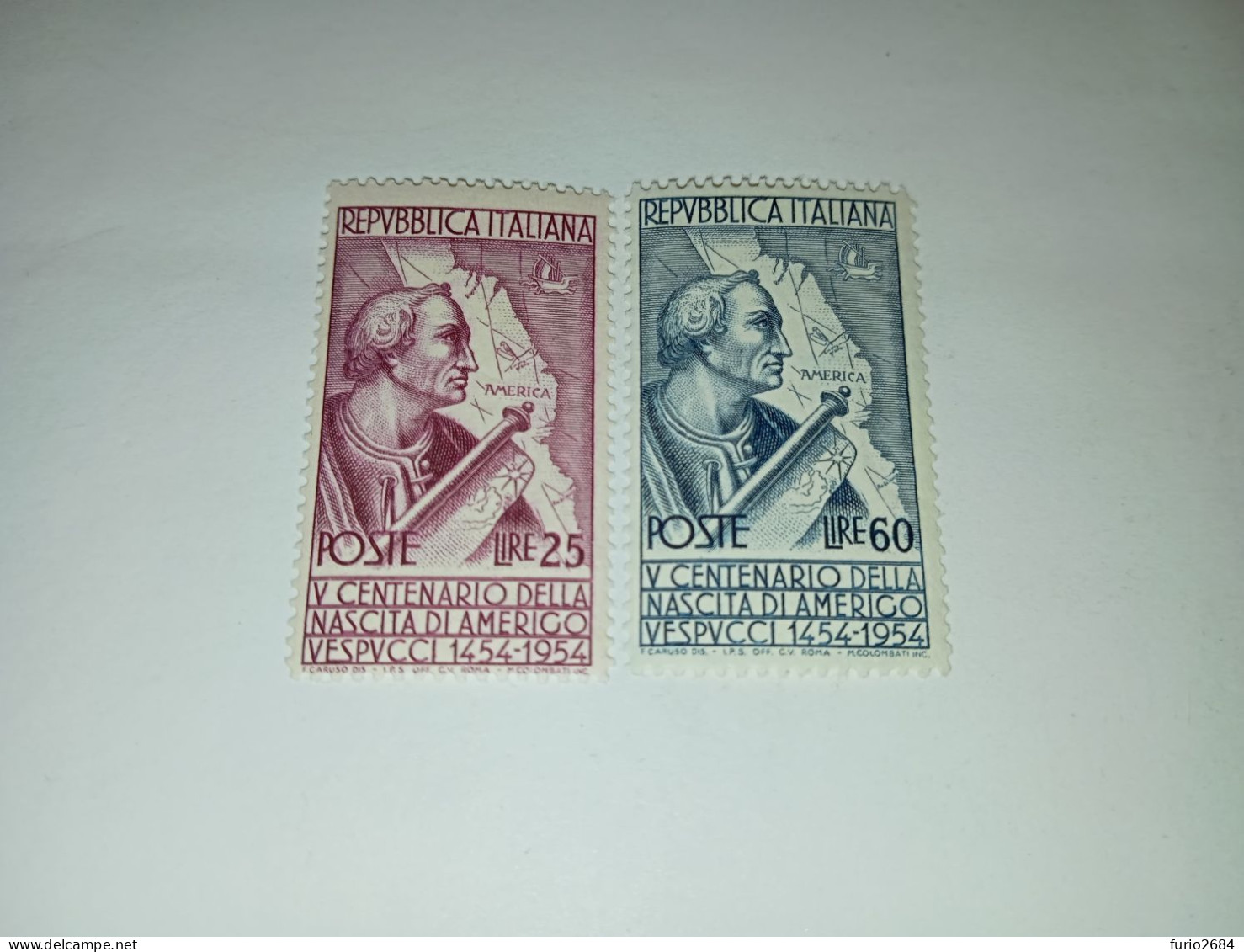 07AL03 REPUBBLICA ITALIANA 1954 5° CENTENARIO NASCITA AMERIGO VESPUCCI "XX" - 1946-60: Mint/hinged