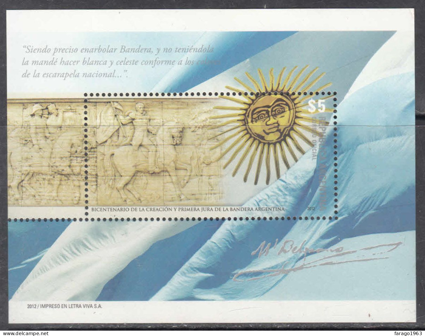2012 Argentina Flags Souvenir Sheet MNH - Unused Stamps