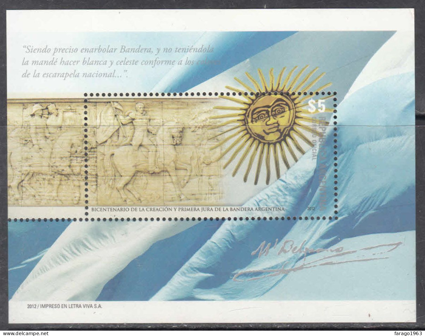 2012 Argentina Flags Souvenir Sheet MNH - Nuevos