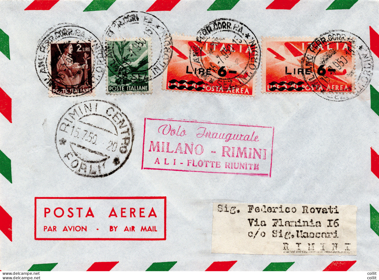 A.L.I. I° Volo Milano/Rimini/Milano Del 15.7.50 - Due Aerogrammi Da Mi - Airmail