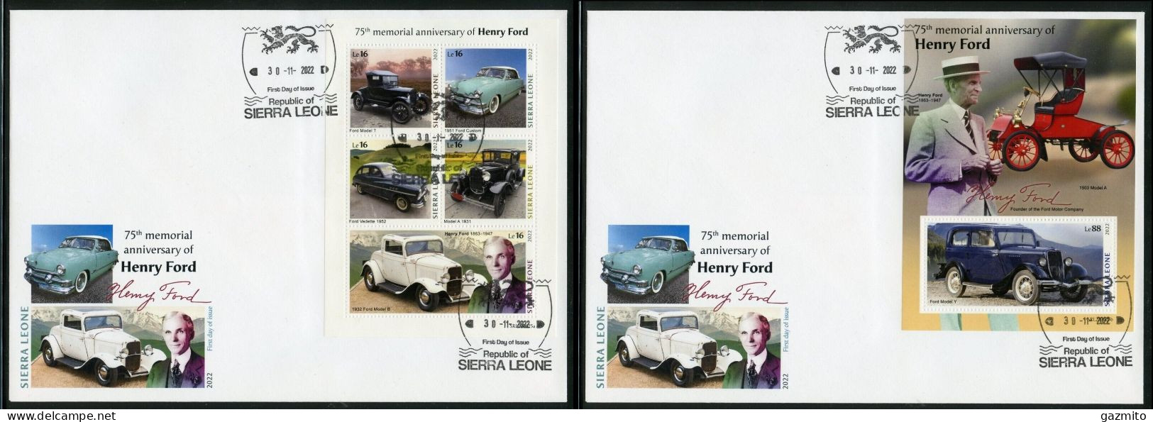 Sierra Leone 2022, Cars, Ford, 5val In BF+BF In 2FDC - Sierra Leone (1961-...)