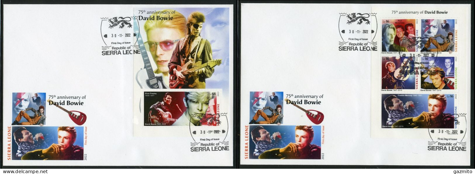 Sierra Leone 2022, Music, D. Bowie, 5val In BF+BF 2FDC - Sierra Leone (1961-...)