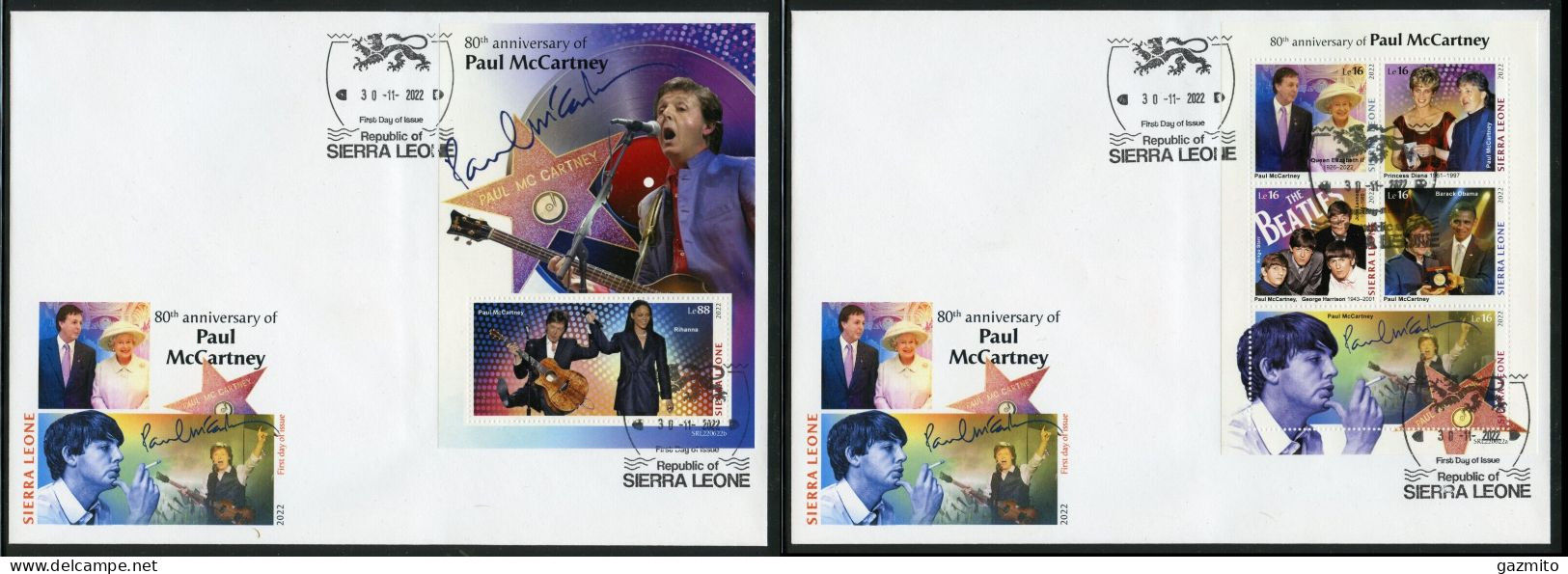 Sierra Leone 2022, Music, McCartney, 5val In BF+BF 2FDC - Sierra Leone (1961-...)