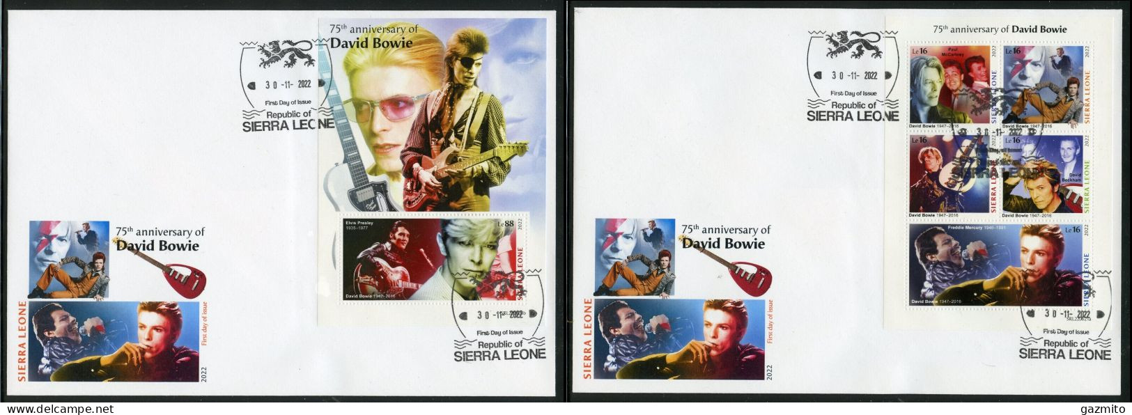 Sierra Leone 2022, Music, D. Bowie, 5val In BF+BF 2FDC - Sänger