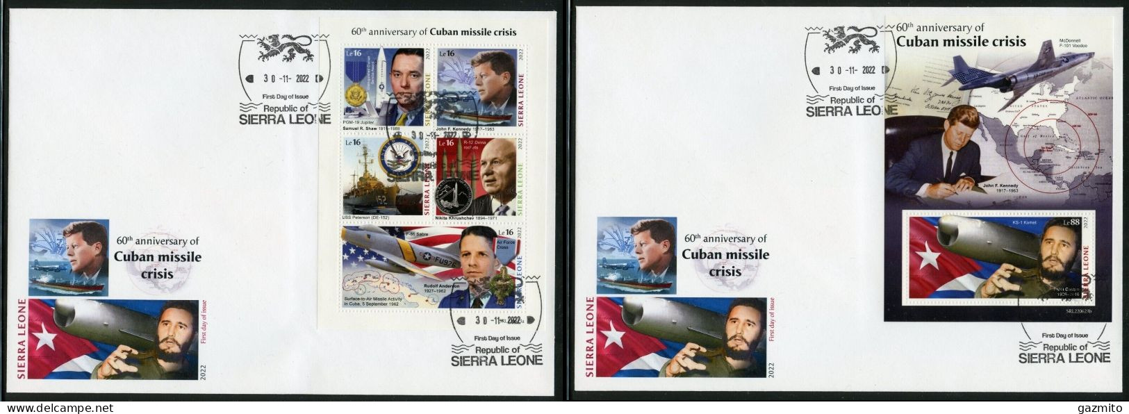 Sierra Leone 2022, Cuban Missile Crisis, Kennedy, 5val In BF+BF In 2FDC - Kennedy (John F.)