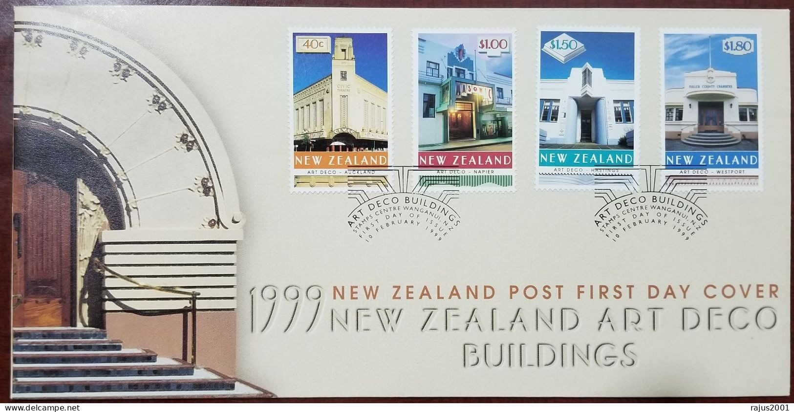 Masonic Hotel At Napier, Masonic Lodge, Freemasonry, Civic Theater, Clock, Architecture, New Zealand 1999 FDC - Francmasonería