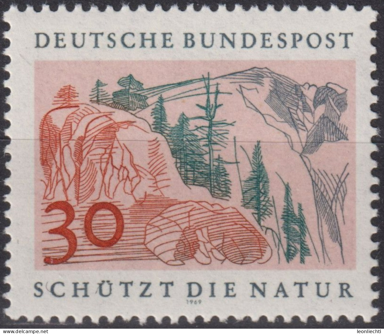 1969 Deutschland > BRD, ** Mi:DE 593, Sn:DE 1002, Yt:DE 456,Hochgebirge, Europäisches Naturschutzjahr - Milieubescherming & Klimaat