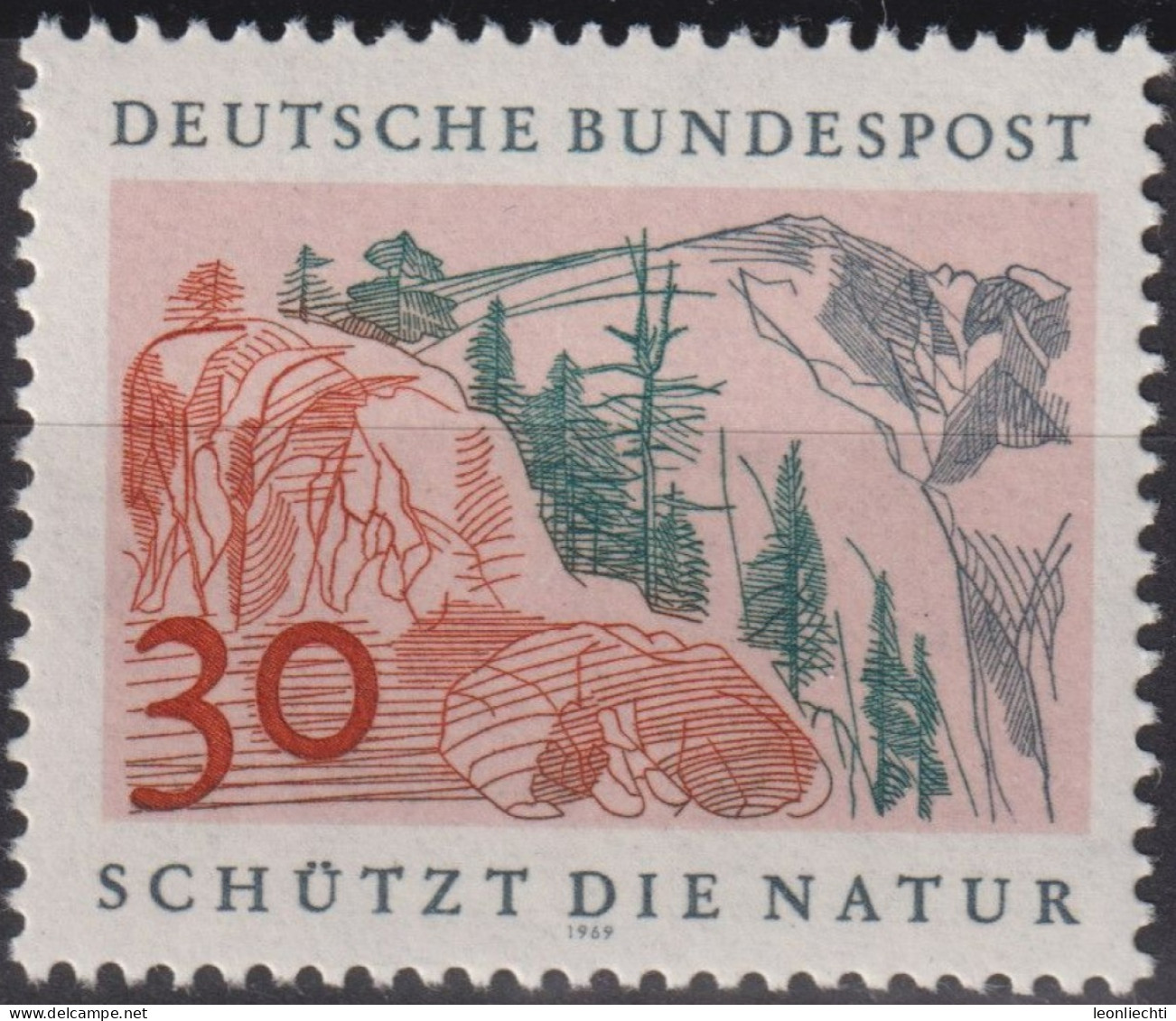 1969 Deutschland > BRD, ** Mi:DE 593, Sn:DE 1002, Yt:DE 456,Hochgebirge, Europäisches Naturschutzjahr - Milieubescherming & Klimaat