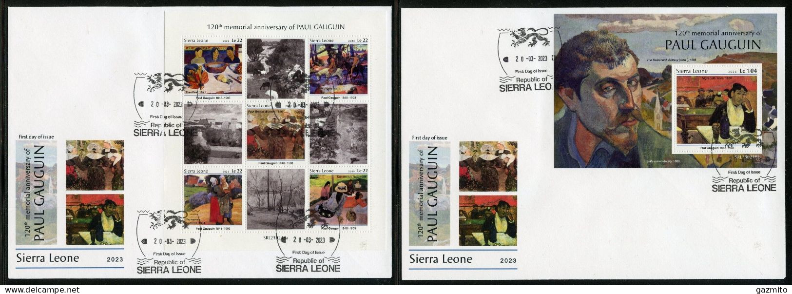 Sierra Leone 2023, Art, Gauguin, 5val+BF In 2FDC - Sierra Leone (1961-...)